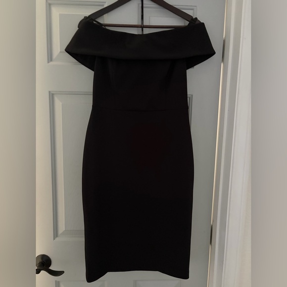 Calvin Klein Off Shoulder Scuba Sheath Dress Black 8 - Picture 3 of 16